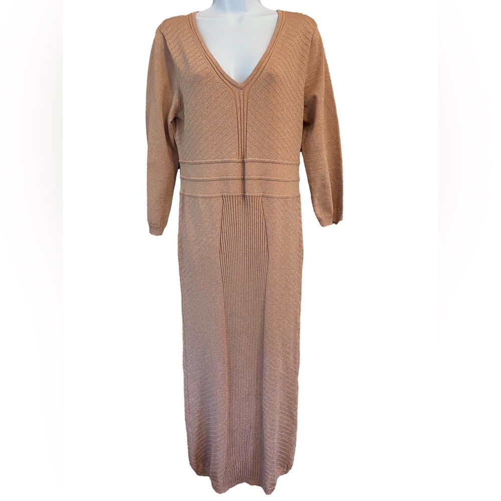 New York & Company Tan Pleated Maxi Dress